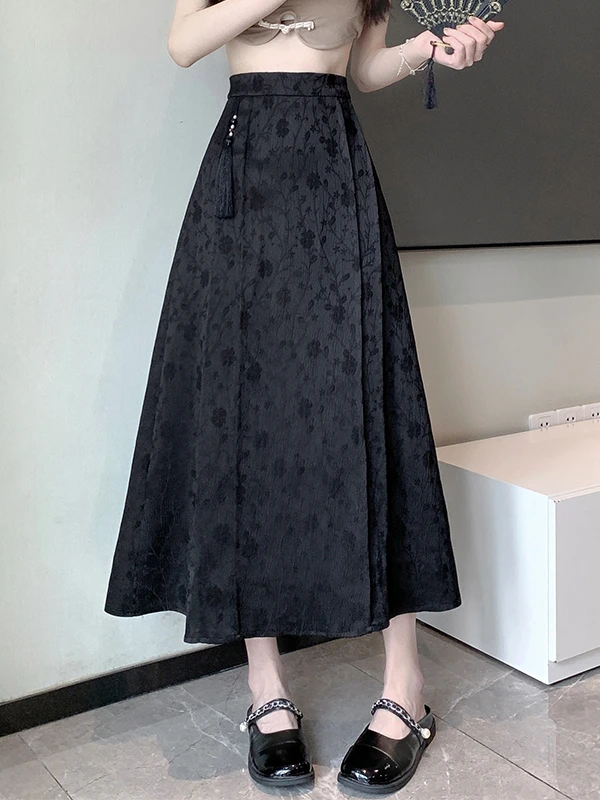 

Новая китайская вышитая юбка-миди А-силуэта для женщин, летняя, с завышенной талией, утягивающая, из полиэстера, декоративная