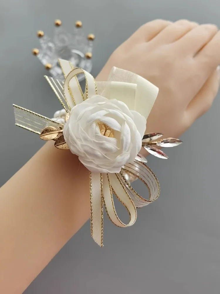 Premium Champagne Simple Temperament Flower Hand Flower Wedding Bridal Sisters Bridesmaids Wrist Flower Souvenir