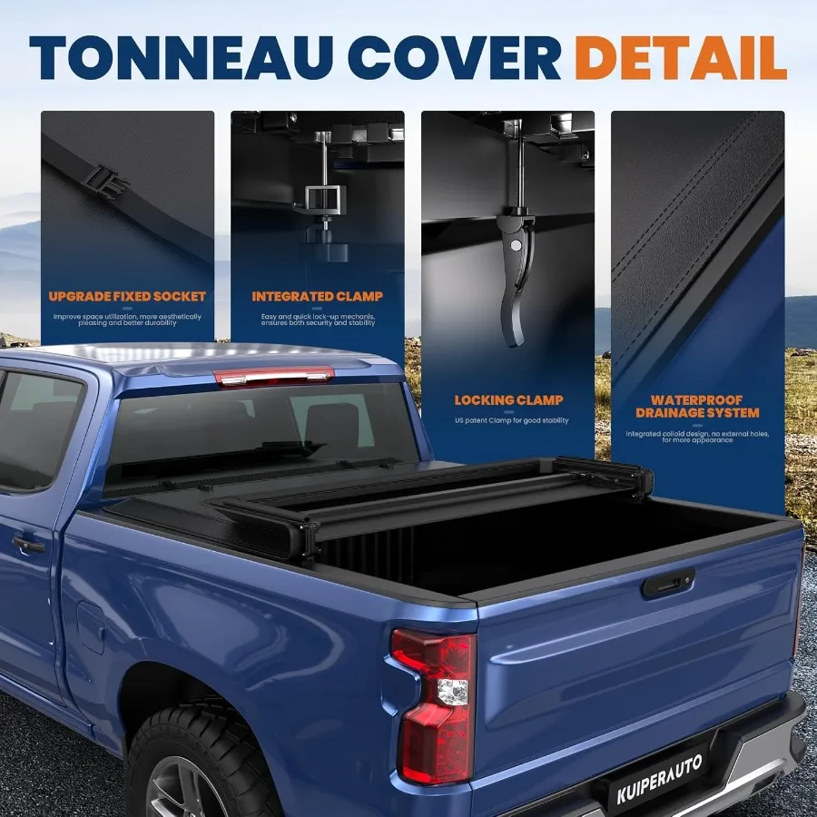 غطاء تونيو لسرير الشاحنة ثلاثي النعومة لسيارة تشيفي سيلفرادو وجي إم سي سييرا 1500 5.8FT سرير قصير متوافق مع 07 #4