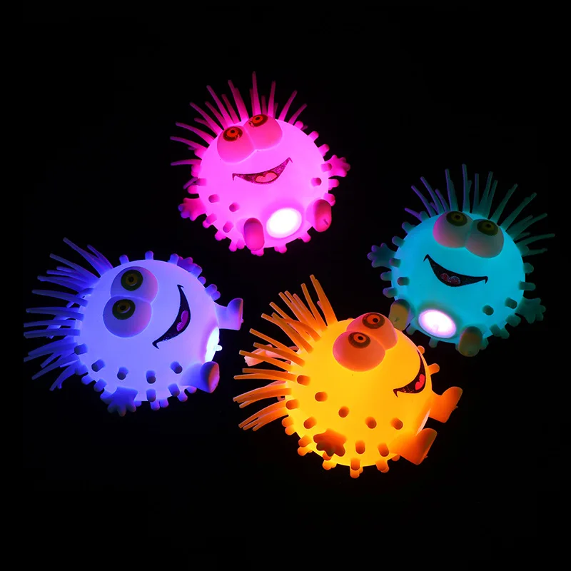 스퀴시 플래시 노벨티 파인애플 몬스터 스퀴즈 볼 재미있는 발광 과일 털공 감각 완구 어린이 스트레스 해소 장난감