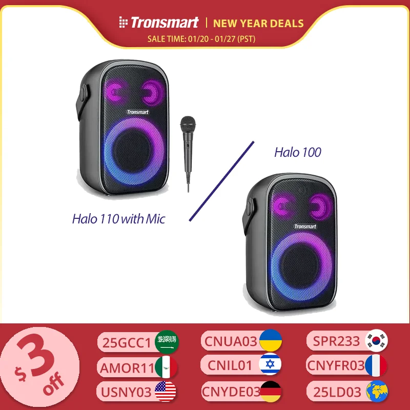 Tronsmart Halo 100 Speaker Halo 110 Bluetooth Speaker with 3-Way Sound System, Dual Audio Modes, App Control, for Karaoke, Party