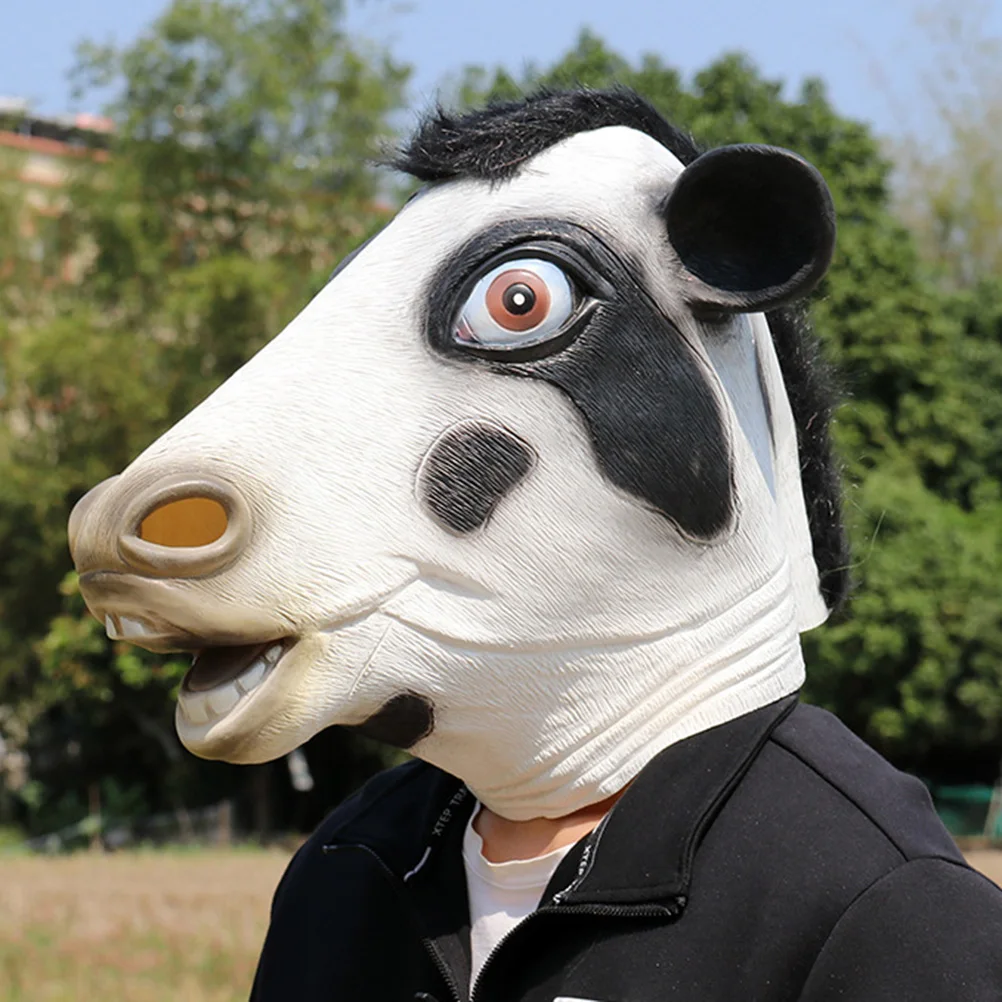 

Cow Mask Head Cover Scary Halloween Full Costume Accessories Make up