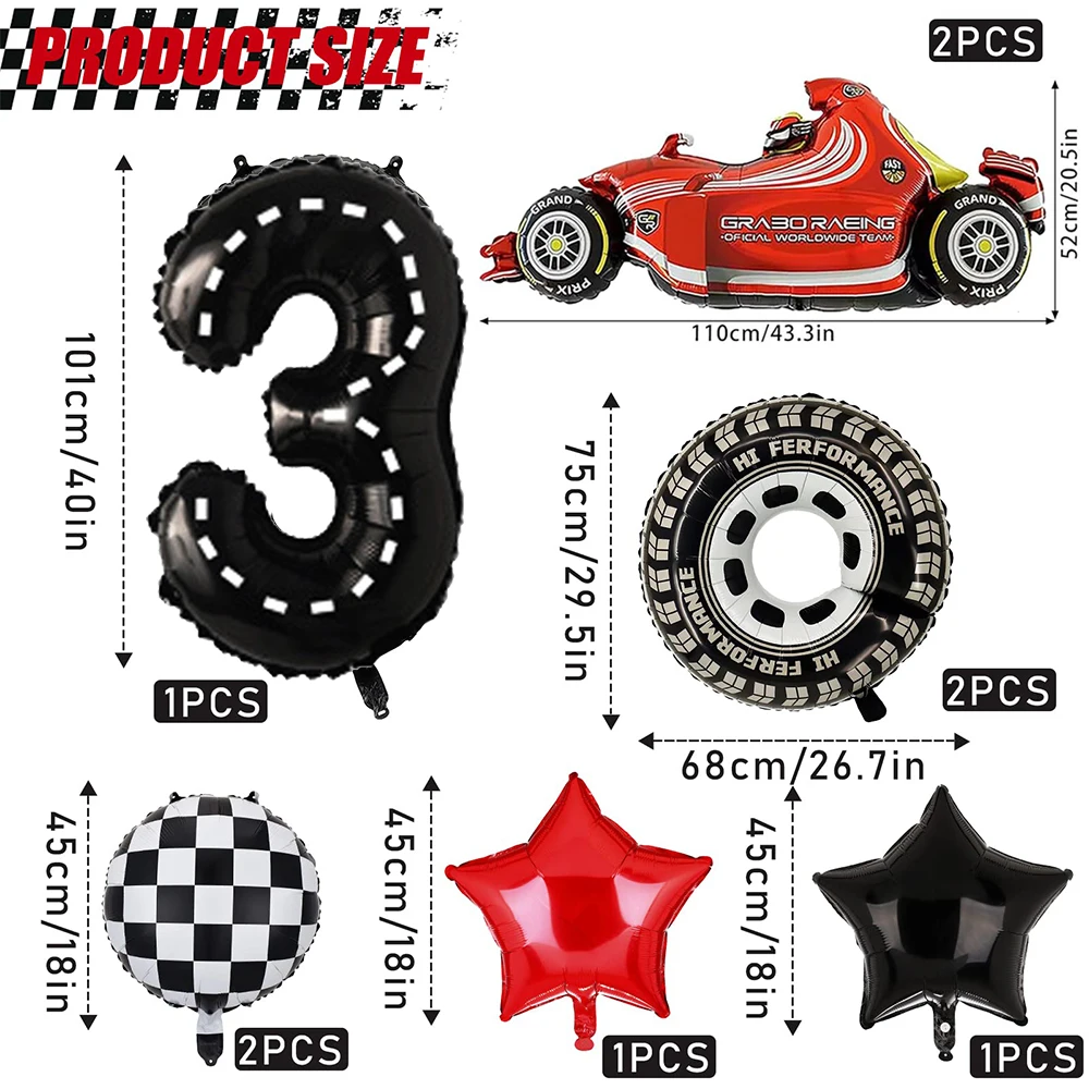 Rennwagen-Geburtstagsdekorationsballons, 40 Zoll, Rennstrecke, schwarzer Zahlenballon für Jungen, Rennwagen-Geburtstag, F1, Party-Dekorationszubehör – Detail 3