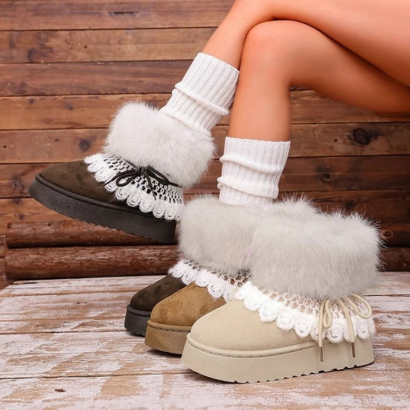 Large size thick soled women's snow boots, new style with suede and thickened women's casual cotton shoes and boots