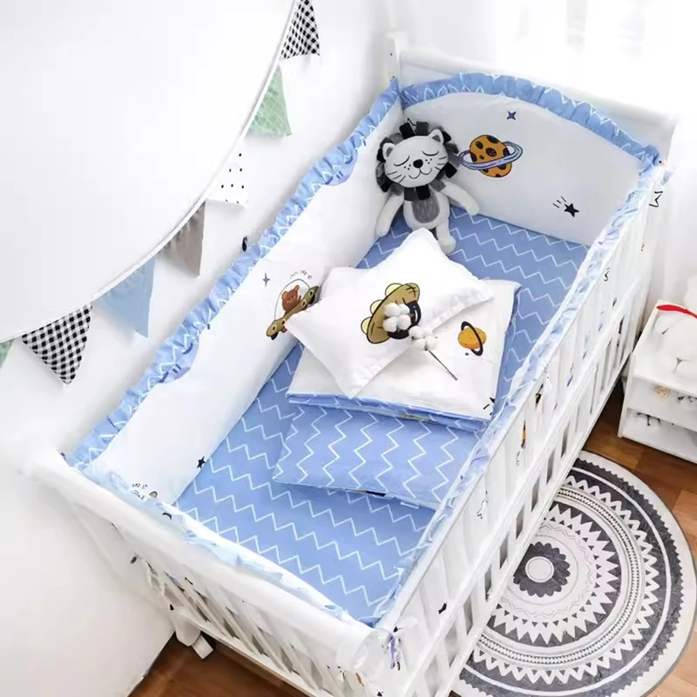 

5Pcs Cotton baby Cot bedding set Crib Fitted Sheet Cot Bedlinen newborn Wholesale (4Bumpers+Sheet)