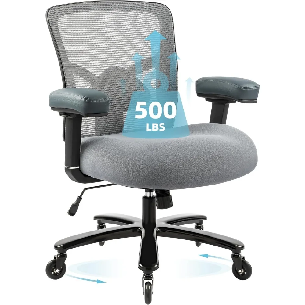 

Office Chair 500lbs, Wide Thick Seat Cushion, Adjustable Lumbar Support, Rubber Wheels, 4D Armrests, Ergonomic Mesh Desk Chairs