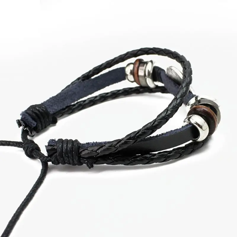 Braided Leather Bracelet Wrap Bracelet Mens Women Leather Wrist Band Jewelry