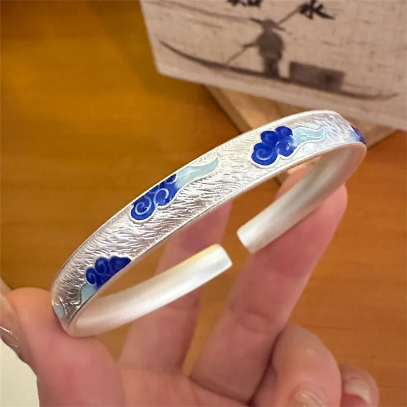 

Ethnic Style Auspicious Clouds Bangle Women Jewelry Vintage Enamel Bangle For Lady Hand Accessories Open Size