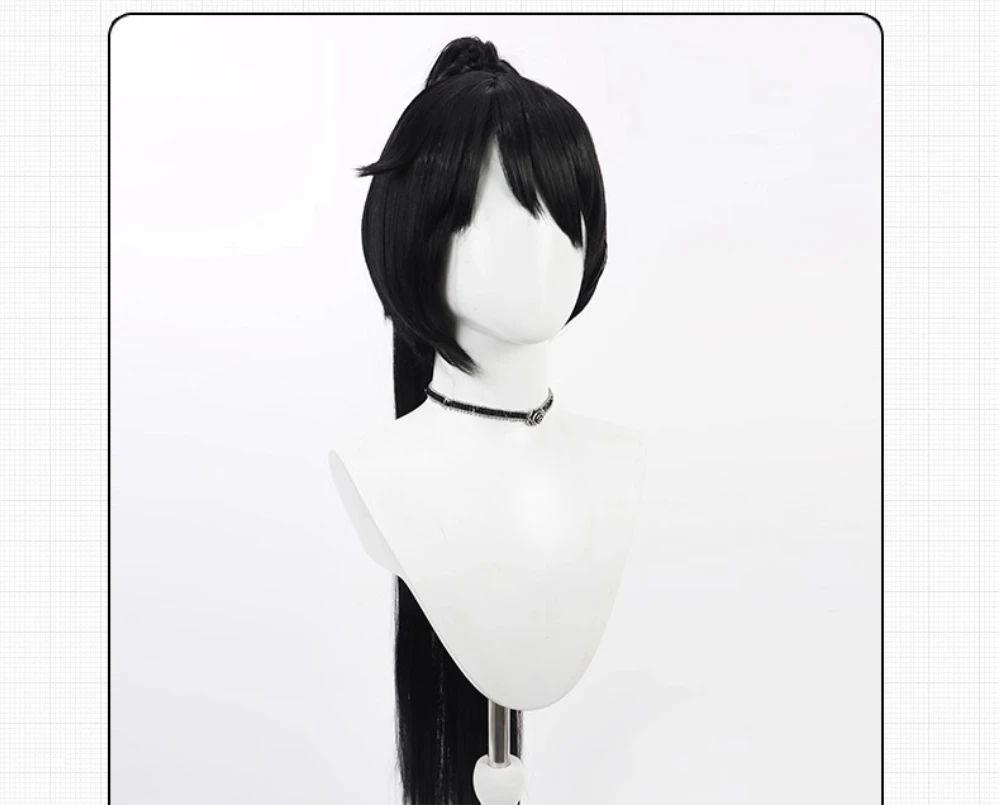 Parrucche Cosplay Carmen Biblioteca di Ruina Carmen 90 cm Parrucca da donna lunga diritta nera con coda di cavallo resistente al calore