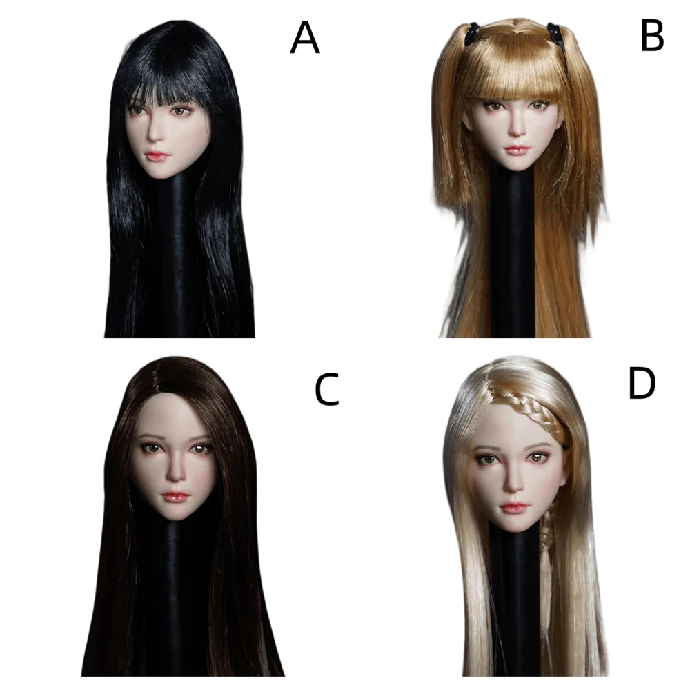 

1/6Scale Head Carving SDH028 Female Soldier Model PVC Plant Hair Long Straight Golden Black Braid 12Inch Action Figure Body Doll