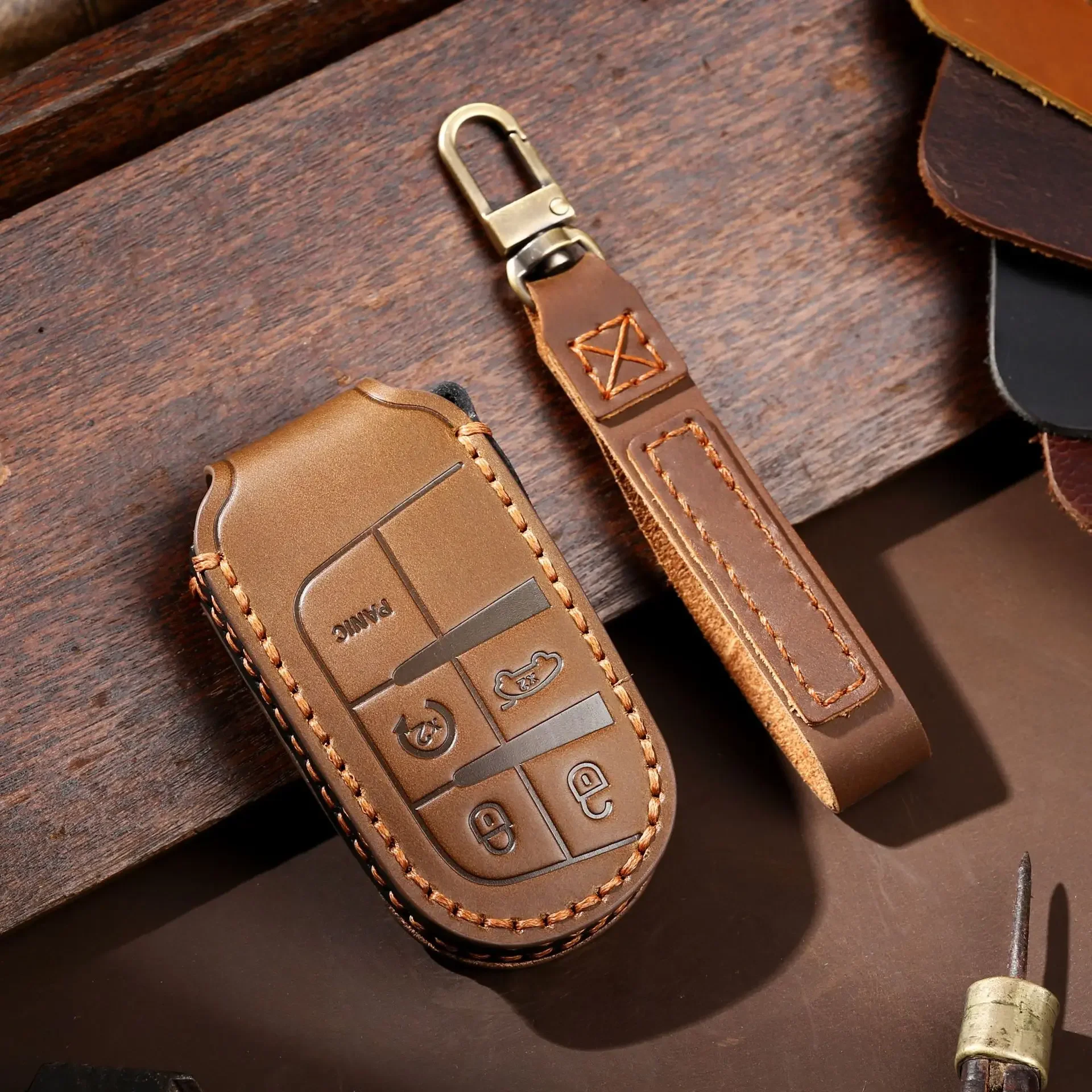 

Genuine Leather Car Key Case Handmade Purse Cover For jeep Compass Renegade High-end Car Accessories KeyChain protection