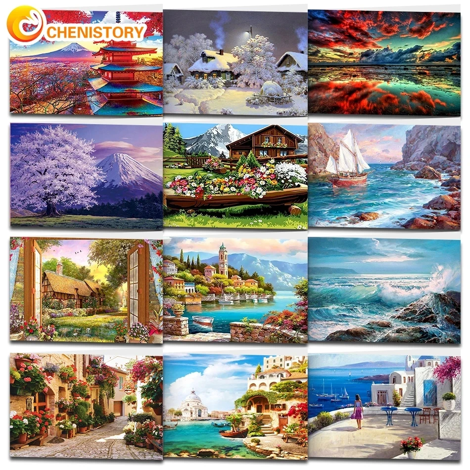 CHENISTORY Painting By Numbers On Canvas Painting Kits Seascape DIY Picture Of Coloring By Numbers Landscape For Home Decor Gift