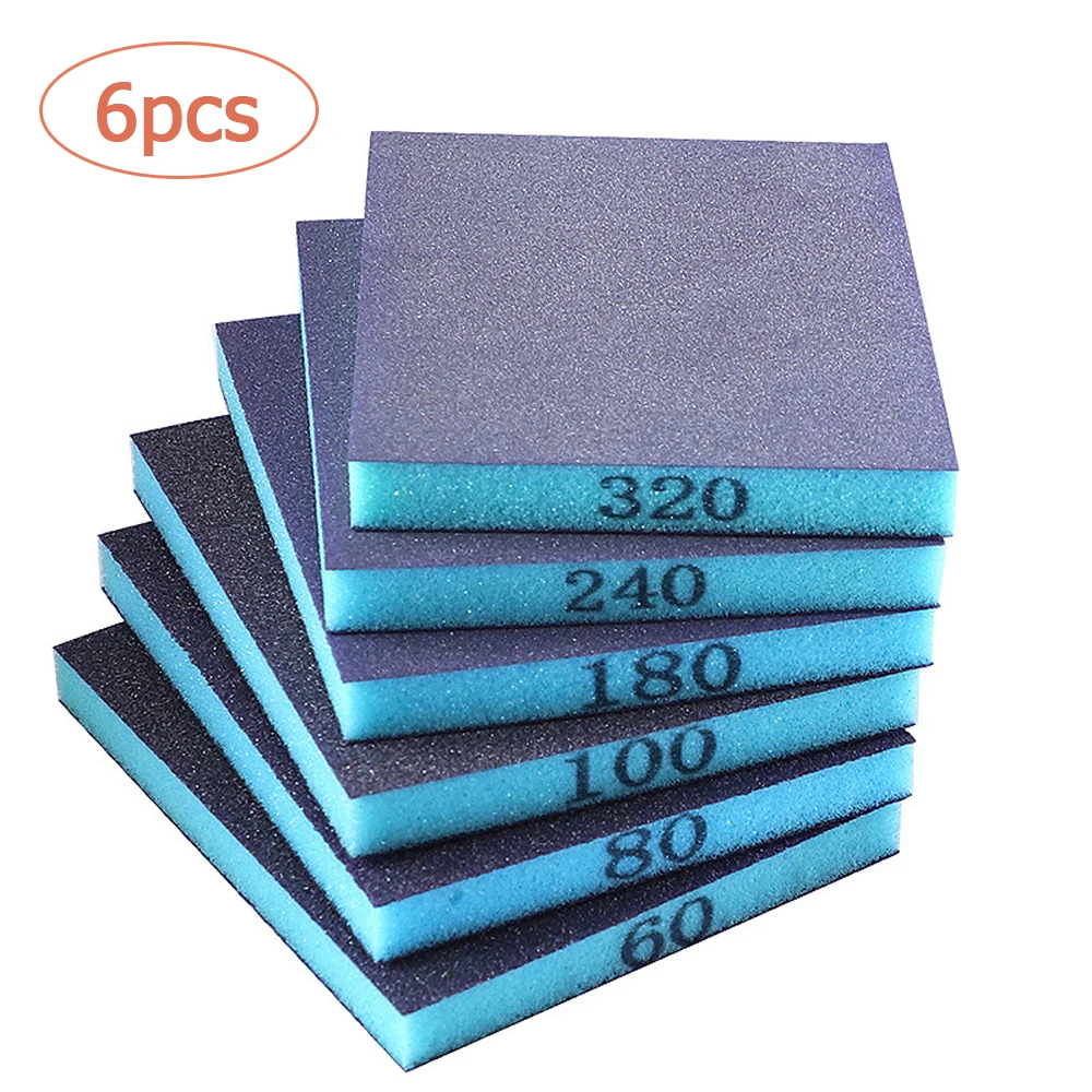 

6PCS Sanding Sponge Set Coarse Medium Fine Grit 60-320 - Washable Reusable Wet Dry Sanding Blocks for Wood Metal Glass Furniture