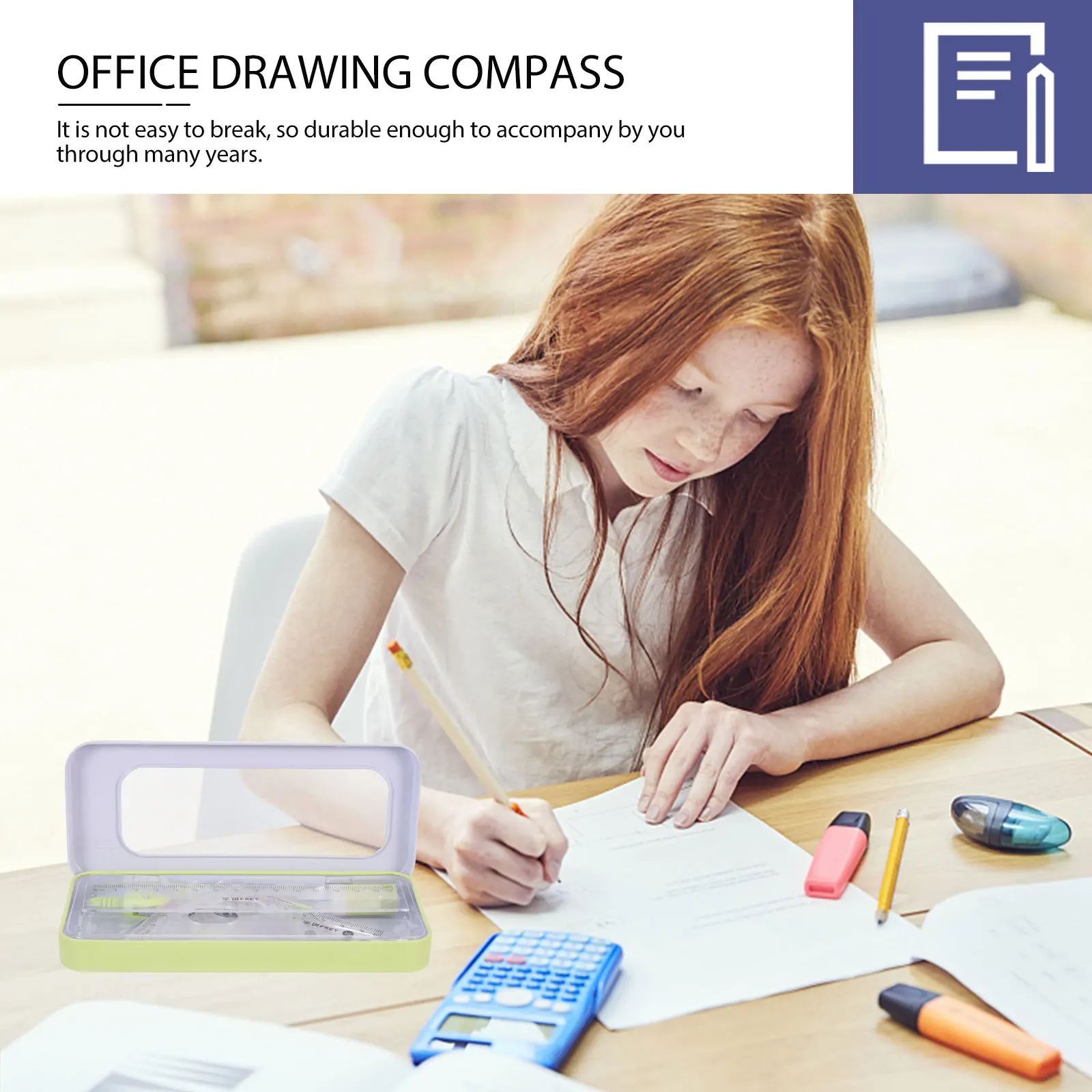

Office Supplies Compass Ruler Set Student and Protractor Iron Students Drawing Tools