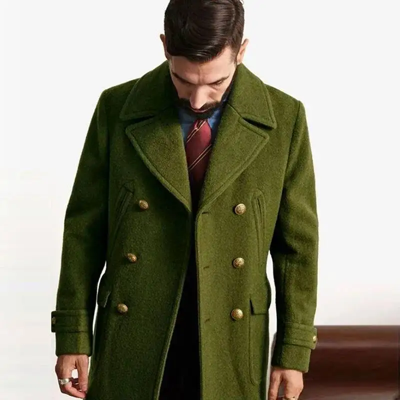 2026 Spring Vintage Trench Mid Coats Men New Casual Button-Up Lapel Jacket For Mens Office Outdoor Woolen Outfits