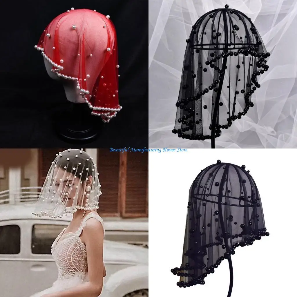 

E56A Декор для девичника, жемчуг, сетчатая вуаль, белый головной убор, подарок для свадебного душа, подарок для подружек 20