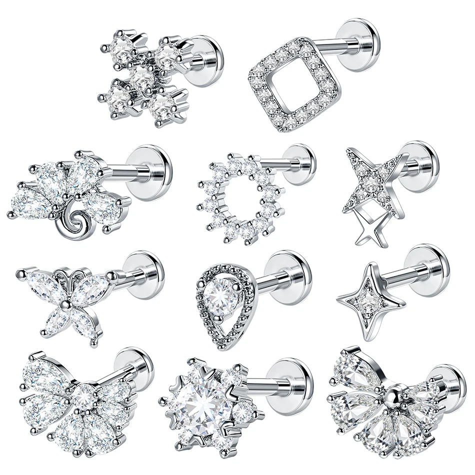 1 Stück Stern-Zirkon-Helix-Ohrstecker für Frauen, innenliegendes Gewinde, Labret-Tragus-Piercing, Körperschmuck