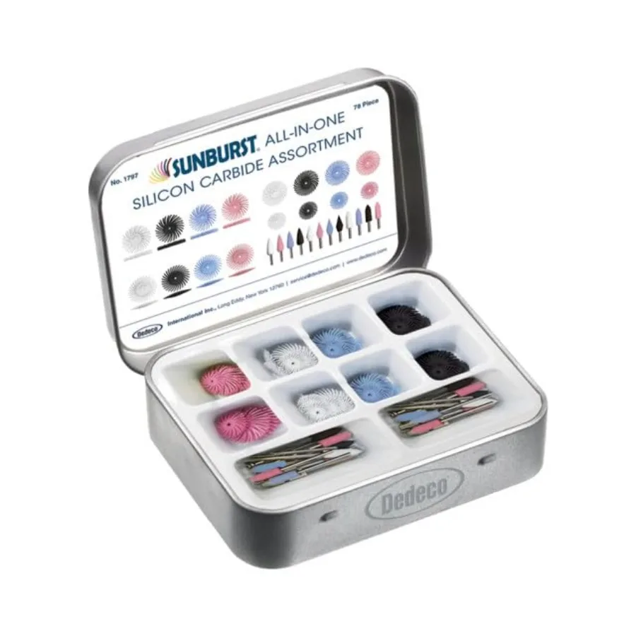 

Sunburst All-in-One Silicon Carbide Disc Assortment 78-Piece Multi-Grit Kit for Cleaning Smoothing and Finishing in Various Col