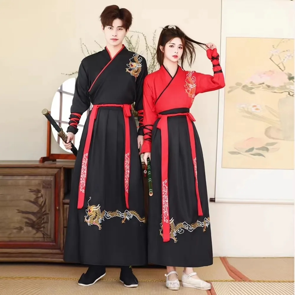 Traditional Chinese Clothing Hanfu Streetwear Stage Show Cosplay Clothes Women Clothing Vintage Top Skirt 2 Piece Set Men Suit