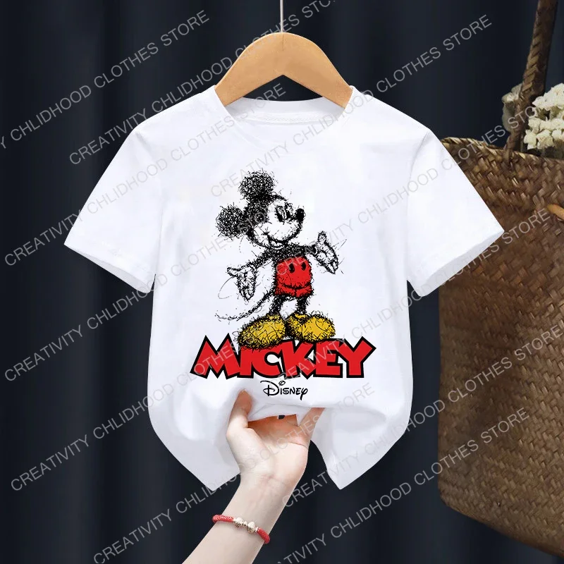 Disney Children's T-Shirts Mickey Minnie Mouse Anime T Shirt Cartoons Kawaii Casual Top Kid Boy Girl Harajuku Clothes Tee Shirts