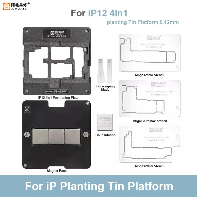 AMAOE 24 w 1 Środkowa ramka do sadzenia blaszanej platformy do IP X XSM 11 12 13 14 15ProMax 0,12 mm Magnetyczny szablon do reballingu BGA