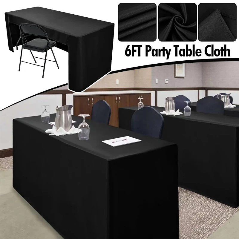 

﻿6FT Elastic Fabric Rectangular Table Cloth Table Cover For Wedding Party Banquet Exhibition Activity White/black Tablecloths