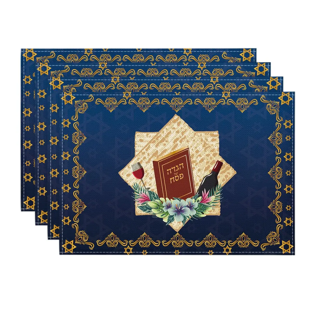 Pesach Star of David Jewish Happy Passover Placemats Set of 4,12x18 Inch Seasonal Spring Table Mat for Kitchen Dining Decoration