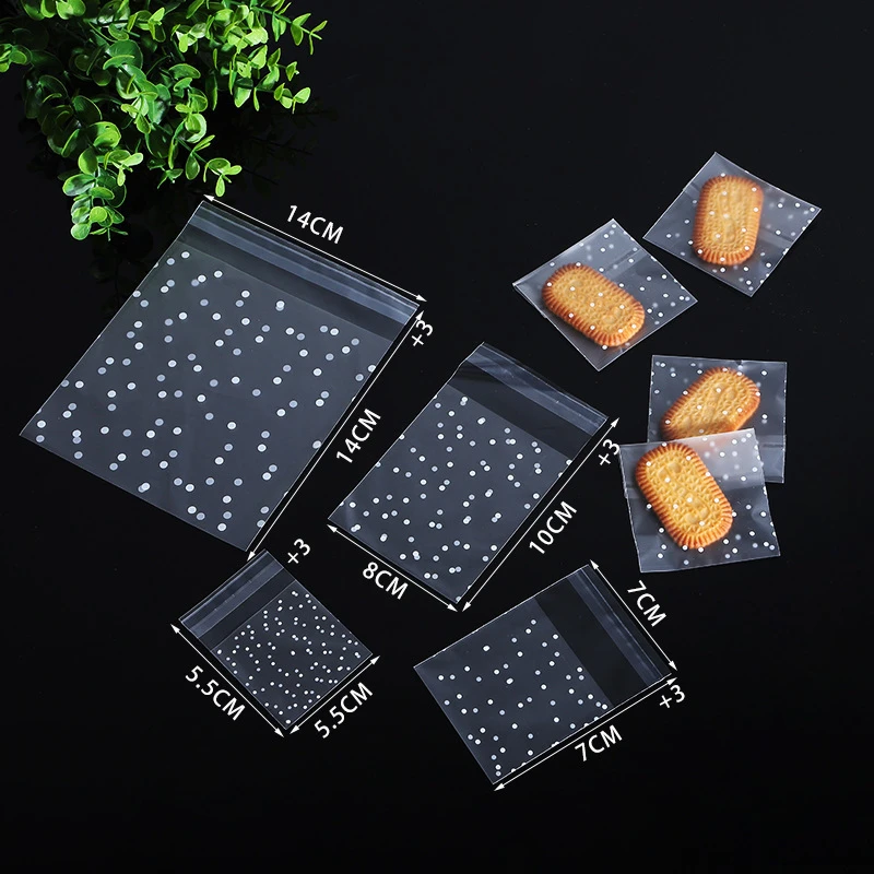 Sachets d'emballage en plastique transparent, pocommuniste en cellophane, à pois, pour bonbons, cookies, cadeaux, poudres auto-adhésives, pour fête, DIY, 100 pièces
