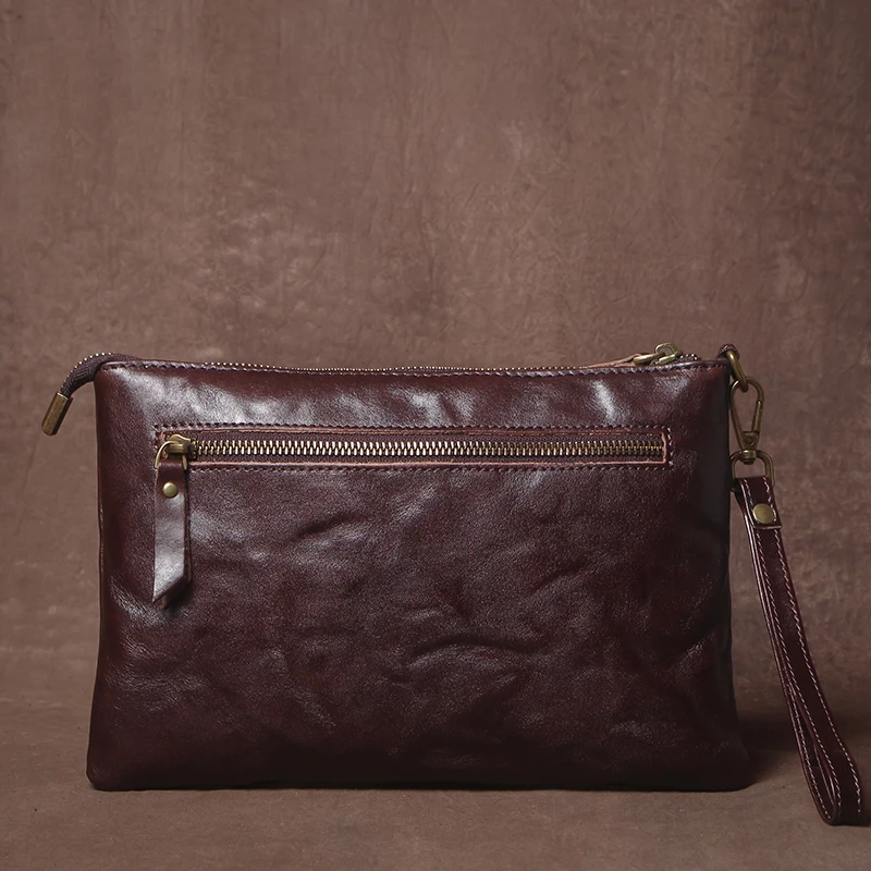

Retro Genuine Leather Clutch Bag Men's First Layer Cowhide Portable Storage Handmade Vegetable Tanned Large Capacity Envelope