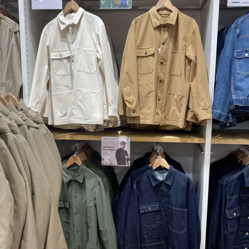 

Spring New Men Women Cotton Casual Workwear Jaet Japanese Sle Outerwear Loose Fit Long Sve Youth ular Four Seasons