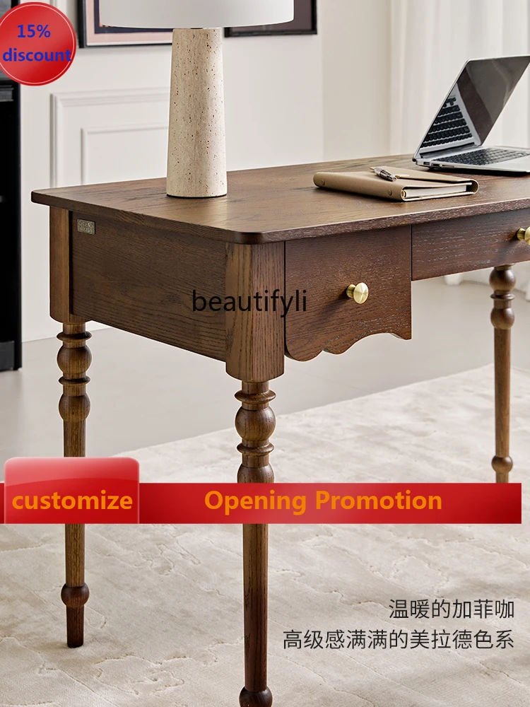 

French Retro Solid Wood Desk Home Living Room Computer Desk Writing Desk Oak Dresser G1218