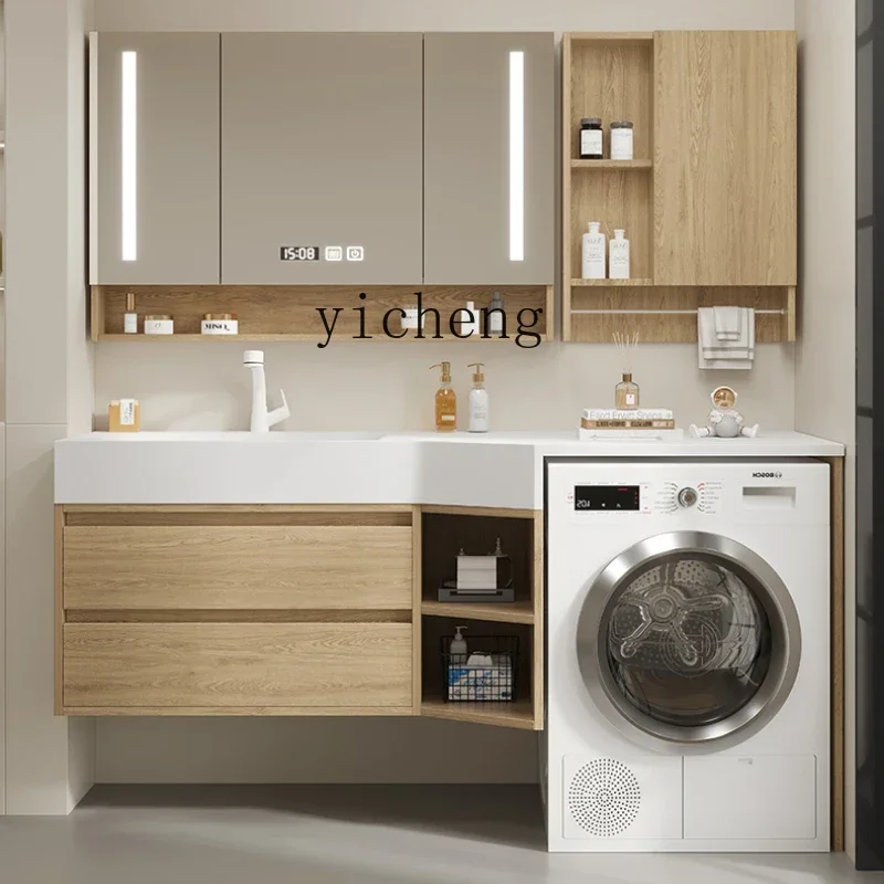 

modern simple integrated basin corner cutting bathroom washing machine integrated cabinet washstand