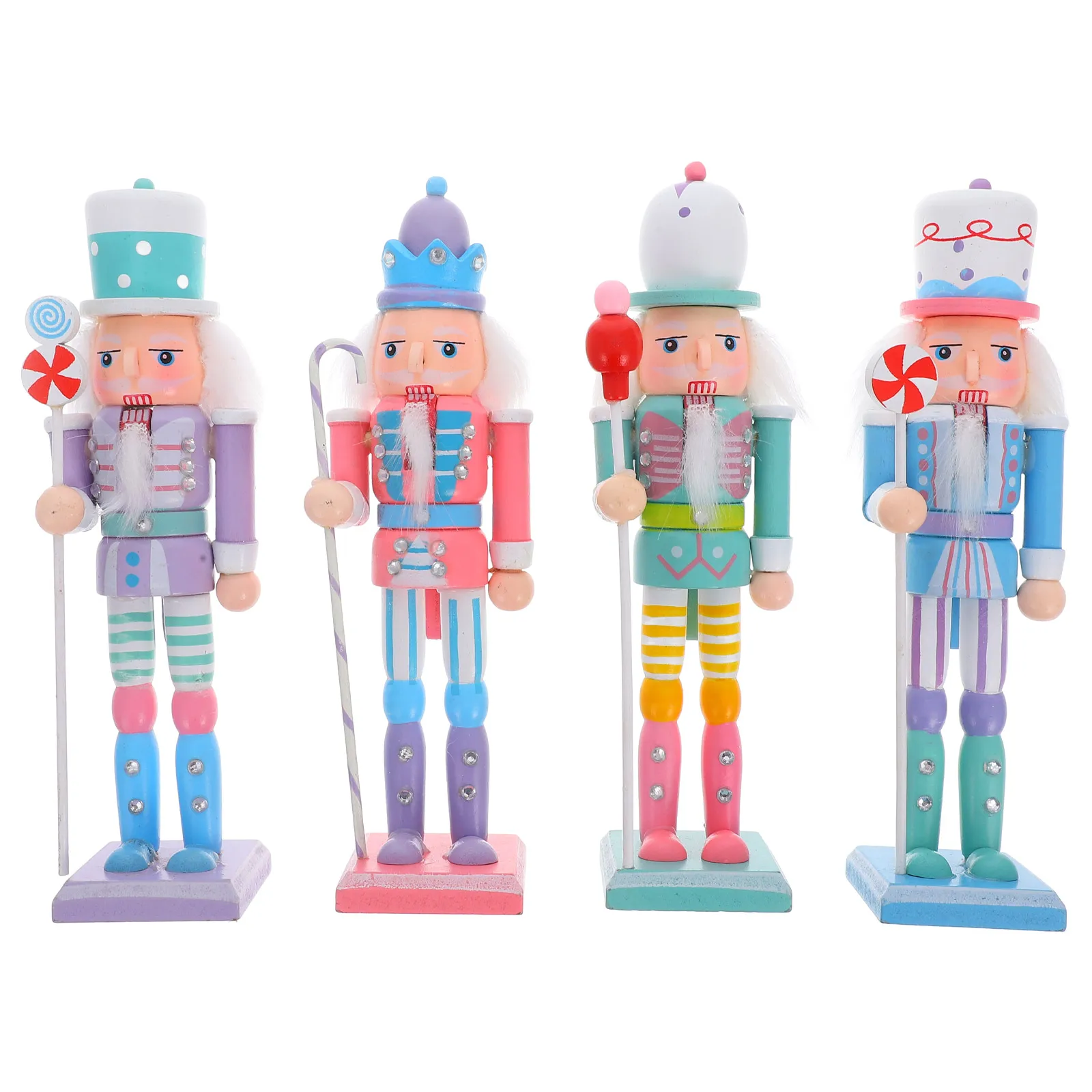 

4pcs Wooden Nutcracker Ornament Christmas Decorative Desktop Home Decor Holiday Party Gift Wood Soldier Figure