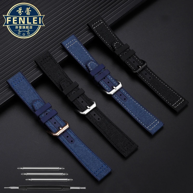 Nylon rubber watch strap For IWC Pilot Spade A Mark 18 Portuguese Blue Band FOLDING CLASP Canvas Men\'s Watch Chain 20MM Bracelet