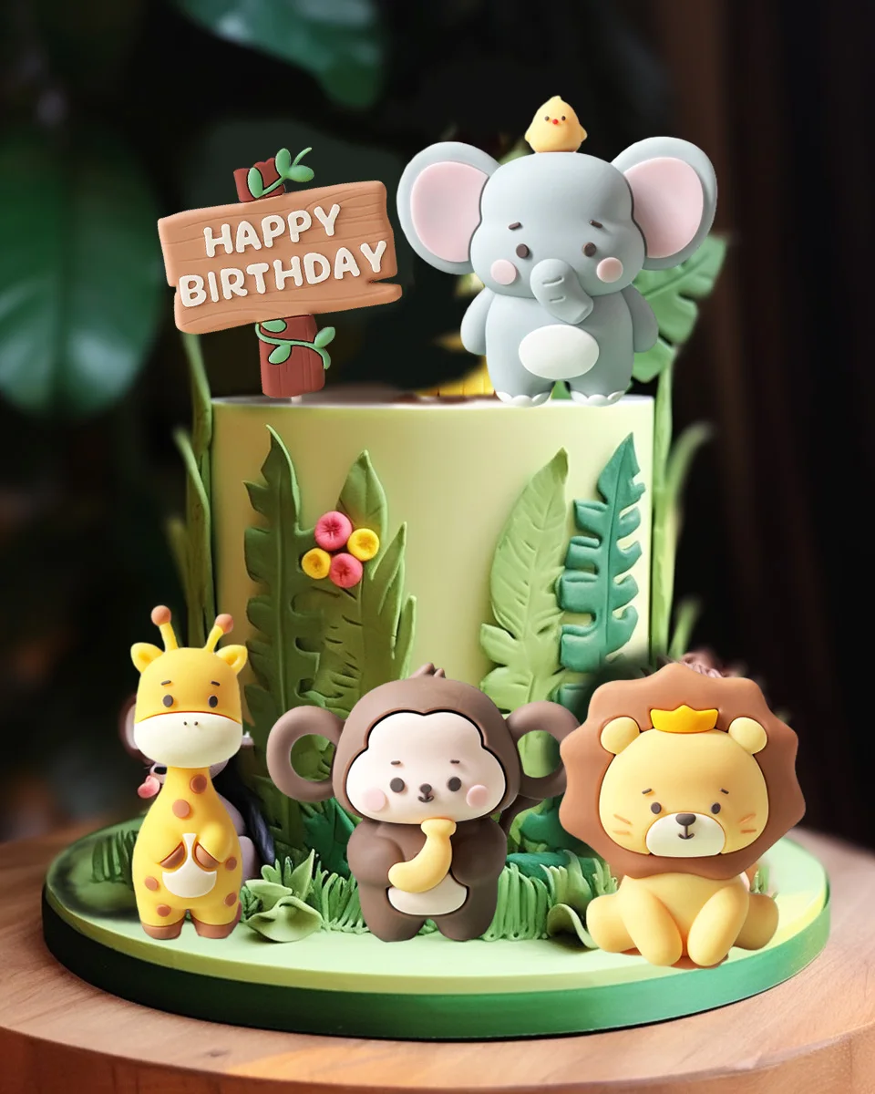 Safari-Kuchenaufsätze, wilde Tiere, Löwe, Elefant, Giraffe, Affe, Dschungel, Thema, Geburtstagsfeier, Kuchendekorationen für Kinder, Jungen und Mädchen – Detail 3
