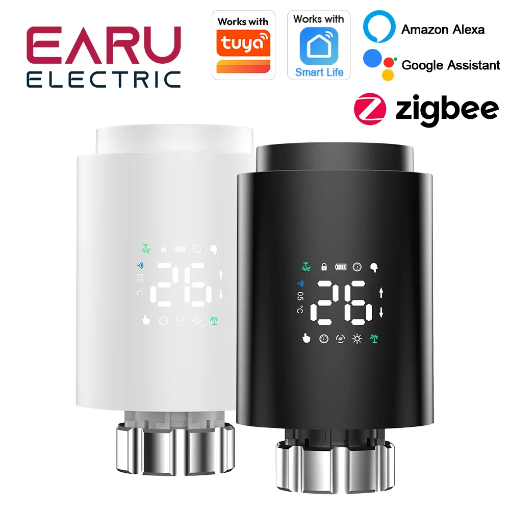 EARU Tuya ZigBee Smart Programmable TRV Radiator Valve Actuator Floor Heating Temperature Controller Thermostat Alexa Google