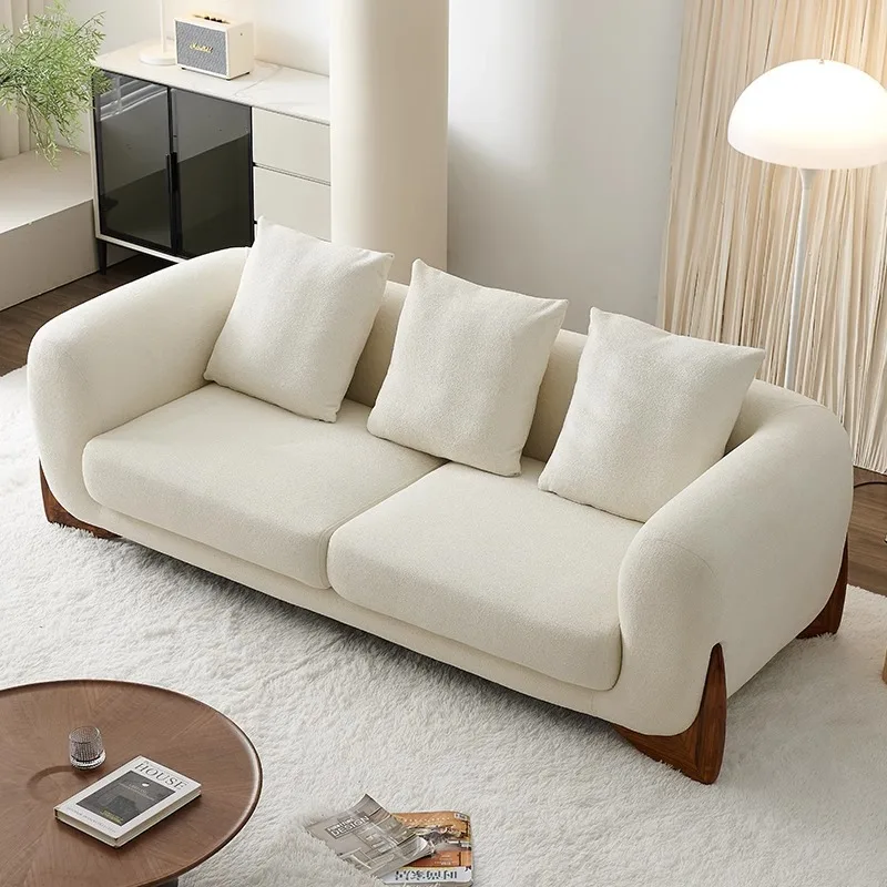 

Wabi Sansan Lamb Fleece Fabric Sofa Designer Simple Three-person Nordic Living Room Small Unit Cream Wind