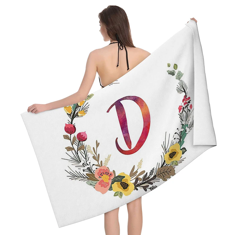 Home bath towels for the body towels bathroom letters and flower quick drying microfiber beach towel man and women large sports