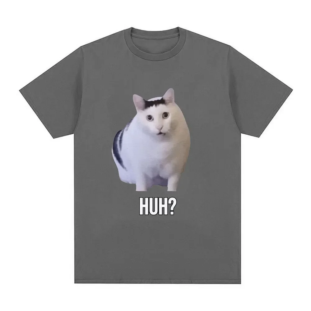Cat Saying Huh? Funny Meme T-shirt Men Women 100% Cotton Breathable Short Sleeve Oversized T Shirts Fashion Harajuku Tee Shirt image 3