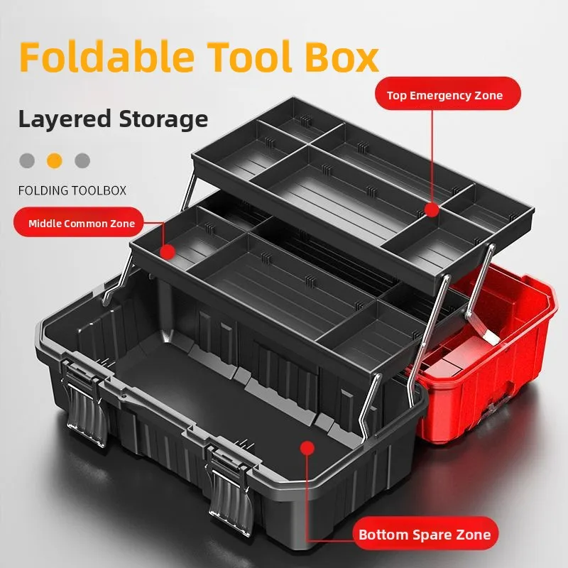 For Car And Household Electrician Hardware German Style Multi-Functional Three-Layer Folding Tool Box Multi-Layer Storage Box