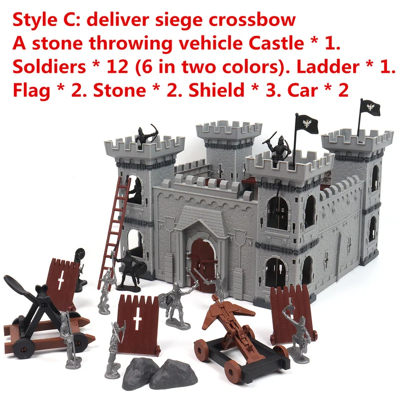 Medieval DIY Castle Soldiers Knights Catapult Game Set Model Building Assembly Compatibility Siege Battlefiel Weapon Vehicle Toy