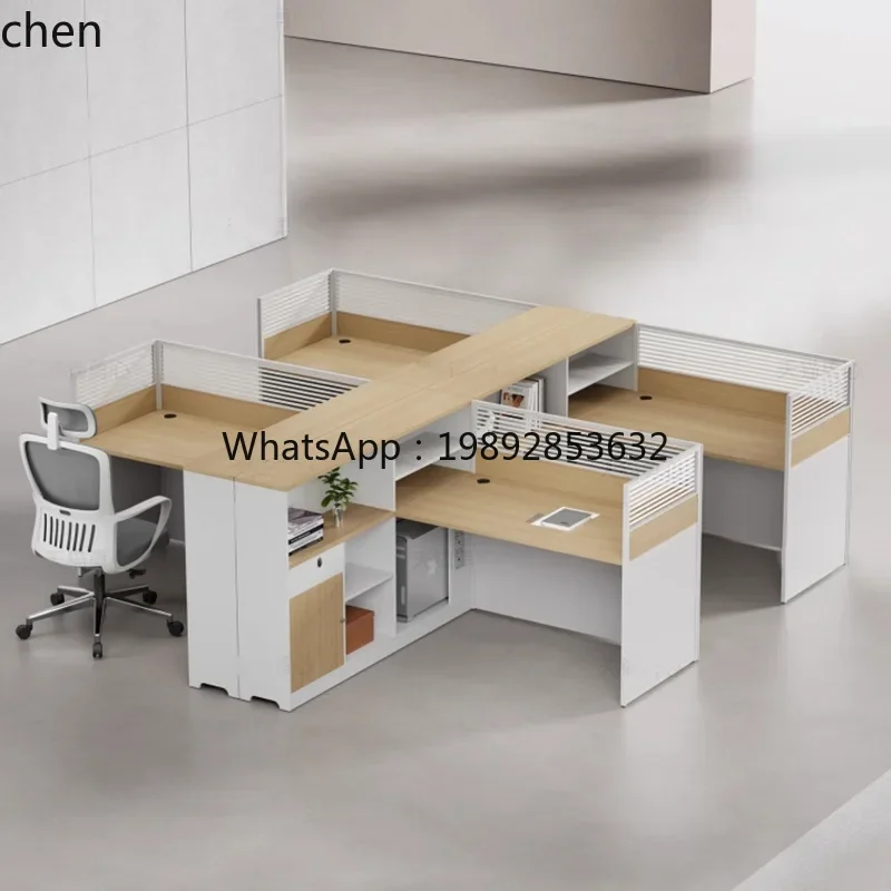 HT Office and Chair Set Office  Staff Desk Double High Cabinet Screen Financial  Simple Modern Office Workstation