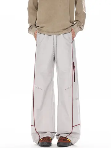 Trendy Color Block Sports Cargo Pants Men's Loose Wide Leg Elastic Waist Casual Long Trousers Spring Season Polyester Fiber