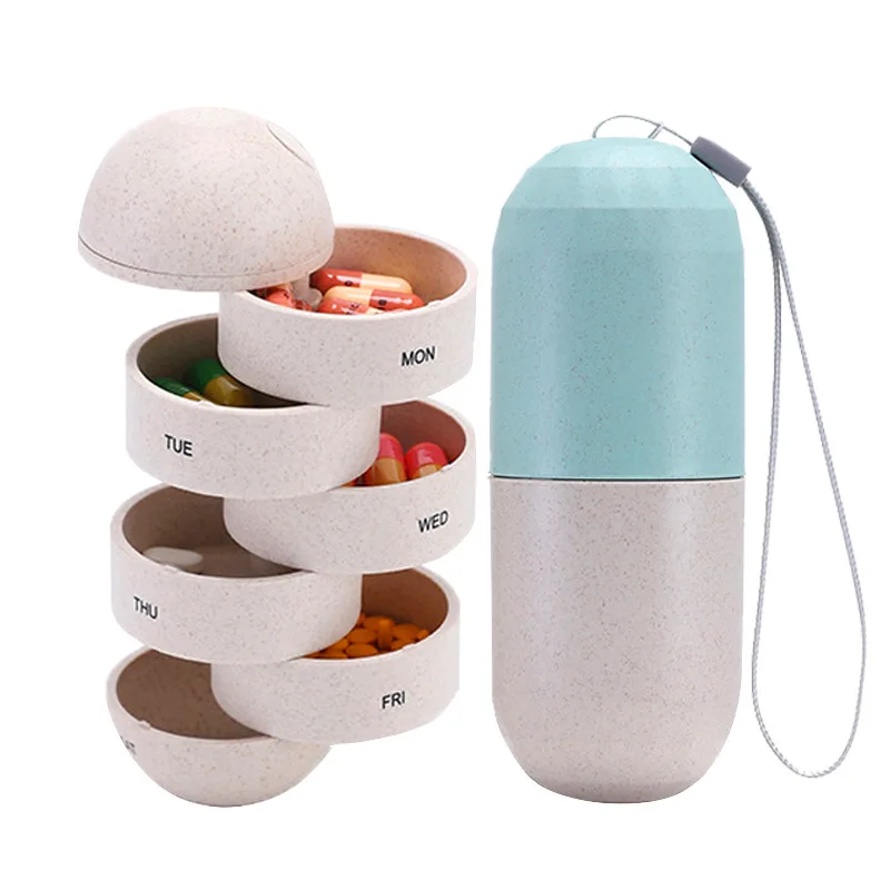 

Pill Storage Box Sealed 7 Days Pill Box Portable Waterproof Grain Wheat Material Portable Pill Box 1 Week Travel Capsule