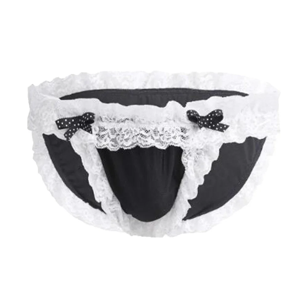 Mens Lace Ruffles Bikini Underwear Brim Briefs Sissy Low Waist Panties Soft Pouch Knickers Elastic Underpants Temptation Lingeri