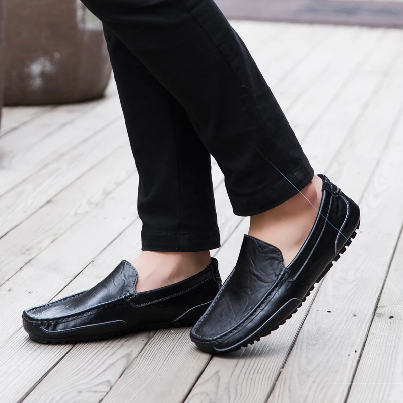 All Match Men's Leather Moccasins Simple Sense 4 Seasons Male Driving Peas Shoes Office Walking Flat Loafers Soft Breathable