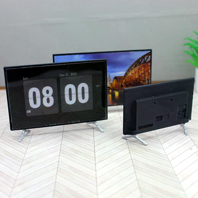 1:12 Poppenhuis Miniatuur TV Simulatie Televisie Mini TV Met Standaard Basis Model Meubels Voor Poppenhuis Woonkamer Decor Speelgoed
