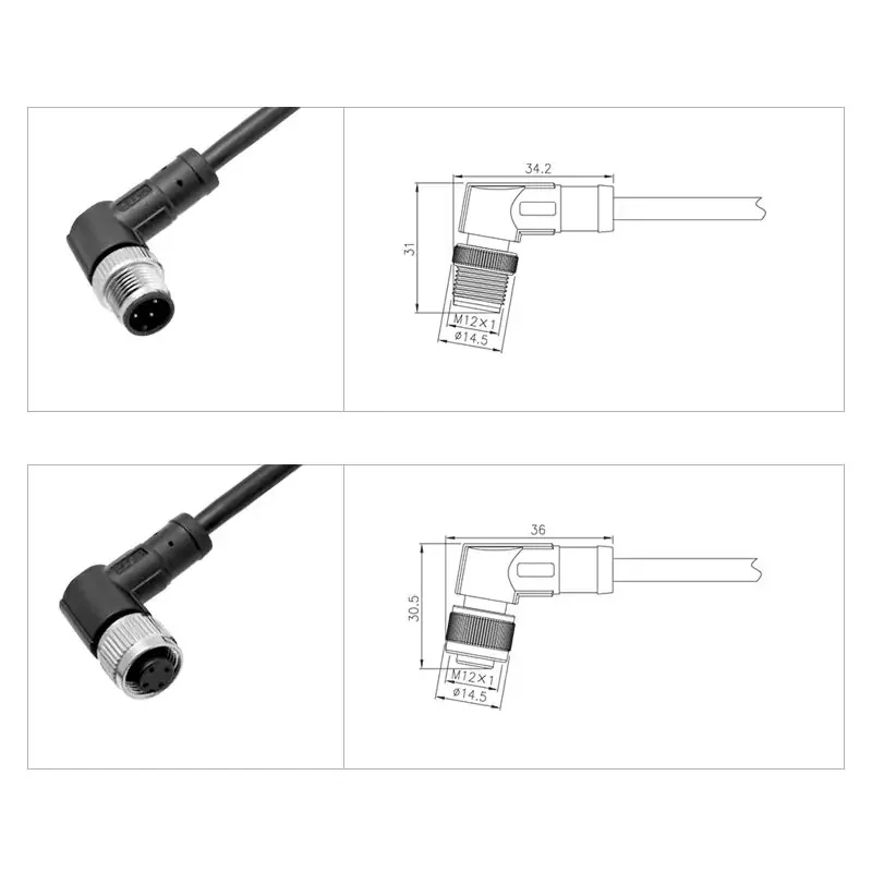 IP67 M12 2/3/4/5/6/8/12Pin Aviation Plug with Cable Waterproof M12 Male Female Threaded Connector Wire for Data,Telecom Systems