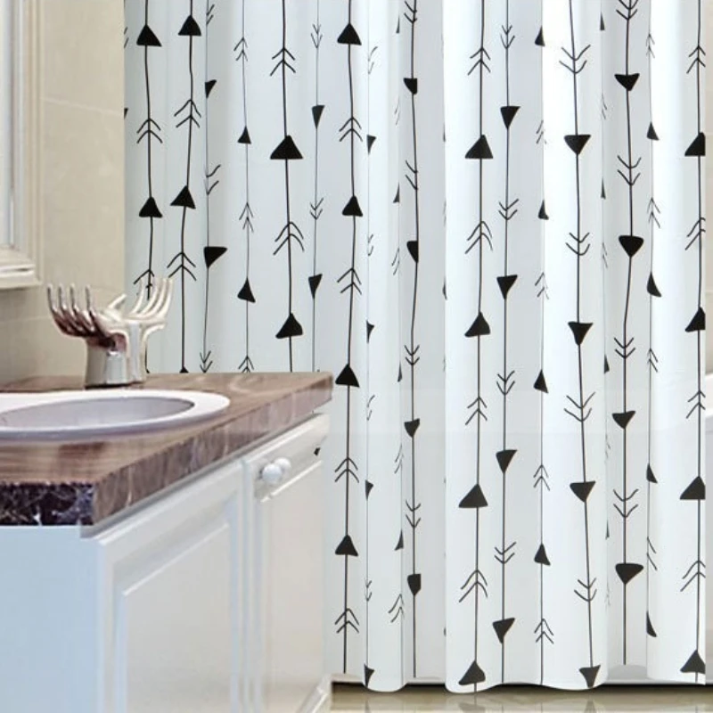 Shower Curtains White Waterproof Mildew Proof Bathroom Curtain Arrow Print for Toilet Peva Fabric with Hooks Modern Style 240cm