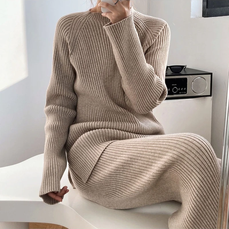 Version Of Fashion Casual Retro Winter Clothing New Warm Open Sweater Set Knit Wide Leg Pants Lazy Two-Piece Women's Suit Z290